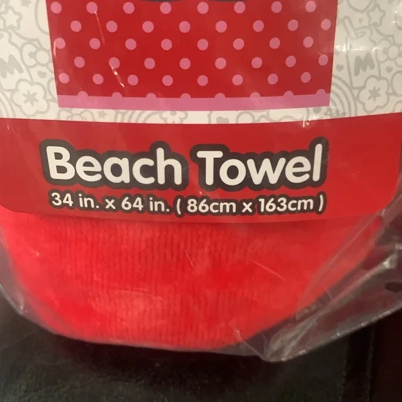 New Hello Kitty Red With Pink Polka Dots Large 34" x 64" Cotton Beach Towel - Picture 3 of 8